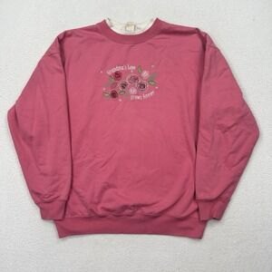 VTG MC Sportswear Grandmas Love Gros Sweatshirt Size Large Pink Flowers Roses